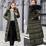 Kışlık Tam Boy Kürklü Şişme Kadın Mont