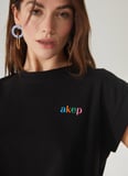 Akep Bisiklet Yaka Düz Siyah Kadın T-Shirt TSKD01229