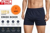 Edda GOLD Erkek Boxer 3'lü Lacivert S – Pamuklu Likralı Esnek Rahat Penye İç Çamaşırı