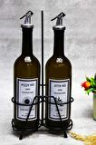 2 Adet Akıtmaz Amber 750 Ml Etiketli Yağlık Yağdanlık Ve Siyah Stant