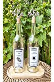 Ahşap Standlı Gümüş Mercan Tıpalı Şeffaf 750 Ml Şişe Etiketli Yağlık Yağdanlık