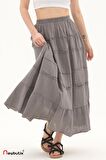 Gri Müslin Uzun Yazlık Etek