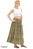 Haki Müslin Uzun Yazlık Etek