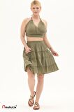 Haki Müslin Kısa Yazlık Etek