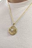 Işıltılı Madalyon Altın Aslan Kolye