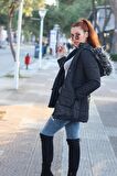 Barbora Kışlık Yaka Kürklü Uzun Kadın Şişme Mont bt122siyah10