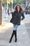 Barbora Kışlık Yaka Kürklü Uzun Kadın Şişme Mont bt122siyah10