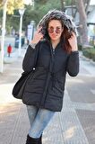Barbora Kışlık Yaka Kürklü Uzun Kadın Şişme Mont bt122siyah10