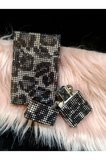 Geniş Siyah-gümüş Lleopar Taşlı Slim (kısa Slim ]sigara Kutusu Ve Zippo Çakmak Seti