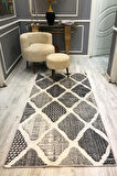 Kaymaz Taban Yıkanabilir Gri Geometrik Vintage Desen Halı