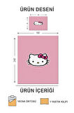 Kapitoneli Pamuk Dolgulu Kadife Kumaş Hello Kitty Desenli Tek Kişilik Çocuk Genç Yatak Örtüsü Seti