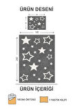 Kapitoneli Pamuk Dolgulu Kadife Kumaş Yıldız Desenli Tek Kişilik Çocuk Genç Yatak Örtüsü Seti