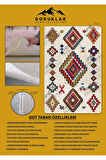 Kaymaz Tabanlı Yıkanabilir Leke Tutmaz Kilim Desenli Salon Halısı Dot Taban Halı KDH29