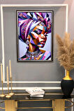 Dekoratif Modern Çerçeveli Afrikalı Kadın Desenli Duvar Tablosu 50x70 CM
