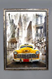 Dekoratif Modern Çerçeveli Sarı Taxi Desenli Duvar Tablosu 50x70 CM