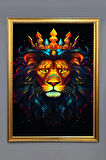 Dekoratif Modern Çerçeveli Aslan Desenli Duvar Tablosu 50x70 CM