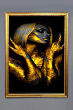 Dekoratif Modern Çerçeveli Gold Kadın Desenli Duvar Tablosu 50x70 CM