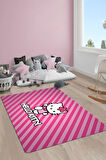 Kaymaz Taban Makinada Yıkanabilir Dijital Baskı Hello Kitty Desenli Genç ve Çocuk Odası Halısı Dot Taban Halı