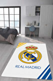 Kaymaz Taban Makinada Yıkanabilir Dijital Baskı Real Madrid Desenli Genç Odası Halısı Dot Taban Halı