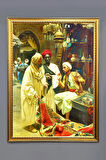 Dekoratif Modern Gold Çerçeveli Oryantalist Osmanlı Desenli Duvar Tablosu 50x70 CM