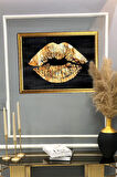 Dekoratif Modern Çerçeveli Gold Dudak Desenli Duvar Tablosu 50x70 CM