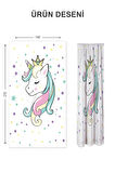 Dijital Baskı Yıkanabilir Unicorn Desenli 2 Kanat Bebek ve Çocuk Odası Fon Perdesi