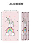 Dijital Baskı Yıkanabilir Unicorn Desenli 2 Kanat Bebek ve Çocuk Odası Fon Perdesi