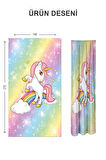 Dijital Baskı Yıkanabilir Unicorn Desenli 2 Kanat Bebek ve Çocuk Odası Fon Perdesi