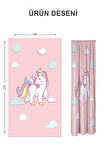 Dijital Baskı Yıkanabilir Unicorn Desenli 2 Kanat Bebek ve Çocuk Odası Fon Perdesi