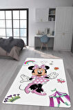 Kaymaz Taban Makinede Yıkanabilir Dijital Baskı Minnie Mouse Desenli Çocuk Odası Halısı Dot Taban Halı