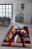 Kaymaz Taban Makinede Yıkanabilir Dijital Baskı Captan America Desenli Genç Odası Halısı Dot Taban Halı Gnc07