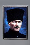 Dekoratif Modern Atatürk Desenli Çerçeveli Tablo Duvar Tablosu 50x70cm ATA04