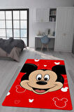 Kaymaz Taban Makinede Yıkanabilir Dijital Baskı Mickey Mouse Desenli Genç Odası Halısı Dot Taban Halı Gnc47