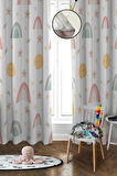 Dijital Baskı Yıkanabilir Dekoratif Modern Desenli 2 Kanat Bebek ve Çocuk Odası Fon Perdesi RB04
