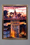 Galata Kulesi Desenli Çerçeveli Duvar Tablosu 50x70cm PTL09