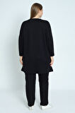 Kadın Siyah Büyük Beden Taş Detaylı Pamuklu Cepli Uzun Kollu Alt Üst Takım