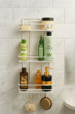 Paslanmaz Beyaz Yapışkanlı Banyo Duş Rafı Şampuanlık 3 Katlı, 4 Kancalı, Dayanıklı, Şık Düzenleyici 