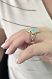 Altın Taşlı Yeşil Mineli Yonca Coin Yüzük