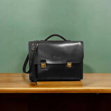 İsme Özel Evrak Çantası - Messenger Bag - %100 Deri - Siyah