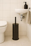 Vintage Siyah WC Tuvalet Fırçası – Metal Kapalı Hazneli Stand, (8,5 x 36 cm) Ergonomik Sap, Hijyenik