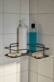 Siyah L Köşelik Kancalı Banyo Rafı, Dayanıklı Paslanmaz, Duş Şampuanlık, Köşe Düzenleyici Raf (Tekli
