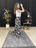 ESPOİRPLUS KADIN MOZAİK ÇİÇEK  DESENLİ BÜZGÜLÜ LİKRALI DOKUMA PANTOLON ETEK