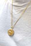 Yuvarlak Altın Yıldız Model Madalyon Kolye