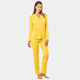 Puanlı Uzun Kol Pijama Takımı 3363/Sarı