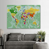 Harita Sepeti Dünya Haritası Son Derece Ayrıntılı Eğitici Okyanuslu Dekoratif Kanvas Tablo 2511