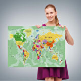 Harita Sepeti Dünya Haritası Son Derece Ayrıntılı Eğitici Okyanuslu Dekoratif Kanvas Tablo 2511