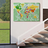 Harita Sepeti Dünya Haritası Son Derece Ayrıntılı Eğitici Okyanuslu Dekoratif Kanvas Tablo 2511