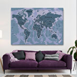 Harita Sepeti Dünya Haritası Son Derece Ayrıntılı Eğitici Okyanuslu Dekoratif Kanvas Tablo 2513