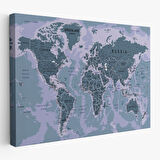 Harita Sepeti Dünya Haritası Son Derece Ayrıntılı Eğitici Okyanuslu Dekoratif Kanvas Tablo 2513