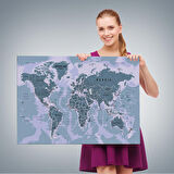 Harita Sepeti Dünya Haritası Son Derece Ayrıntılı Eğitici Okyanuslu Dekoratif Kanvas Tablo 2513